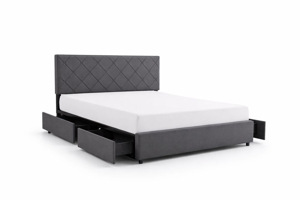 Queen Upholstered Platform Bed Frame with Storage Drawers Dark Gray  Polyester upholstery-Interanil