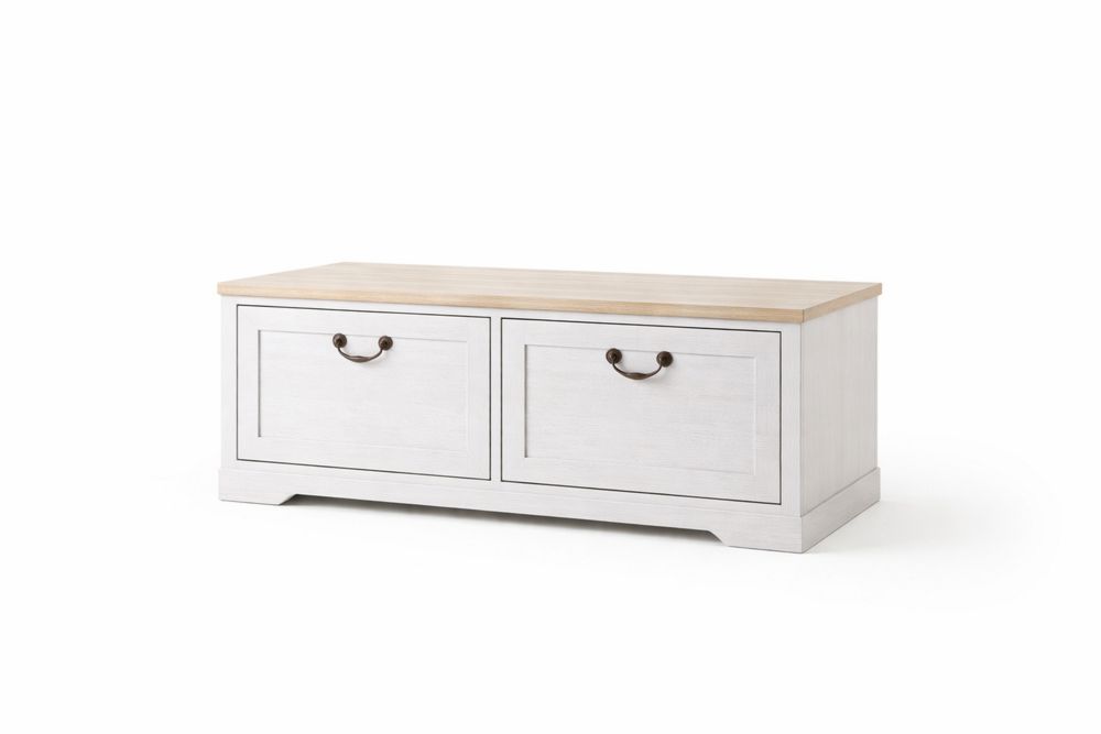 Wood Storage Bench MDF Pine 2 Drawers White Natural 102x40x46 cm-Interanil