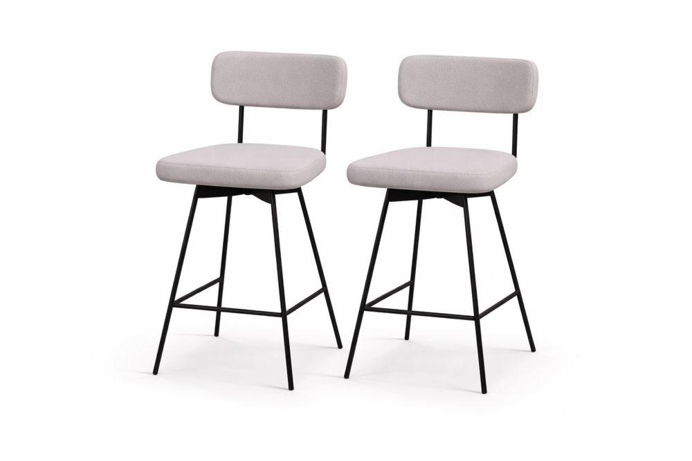 Set of 2 Upholstered steel Frame Bar Stools with Grey Fabric Seat-Interanil