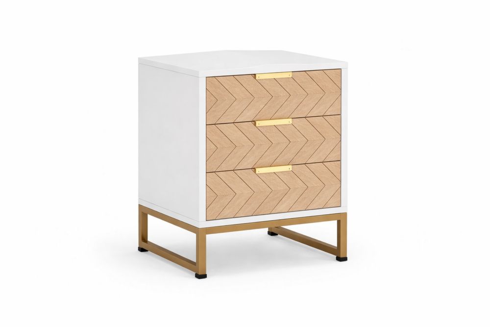 Wood Veneer Nightstand with steel Base, 3 Drawers, 60cm x 45cm x 75cm-Interanil