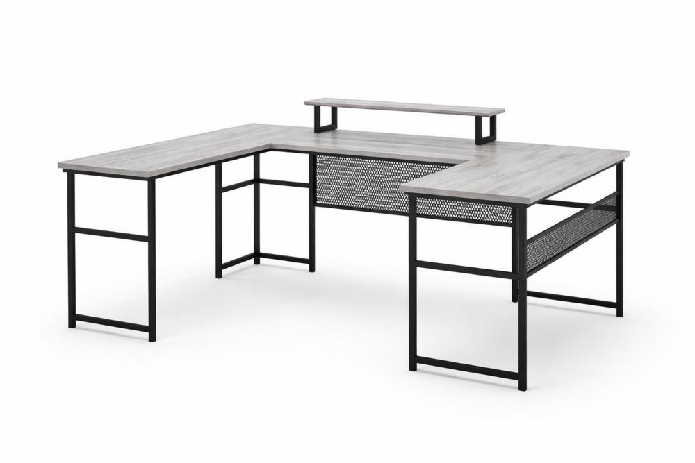 L-Shaped Computer Desk Wood Top with steel Frame in Black and Grey-Interanil