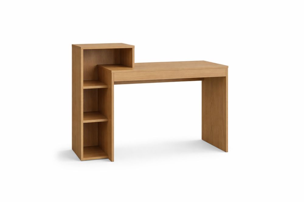 Wood Study Desk with Storage Shelves L-Shaped 120x50x75 cm-Interanil