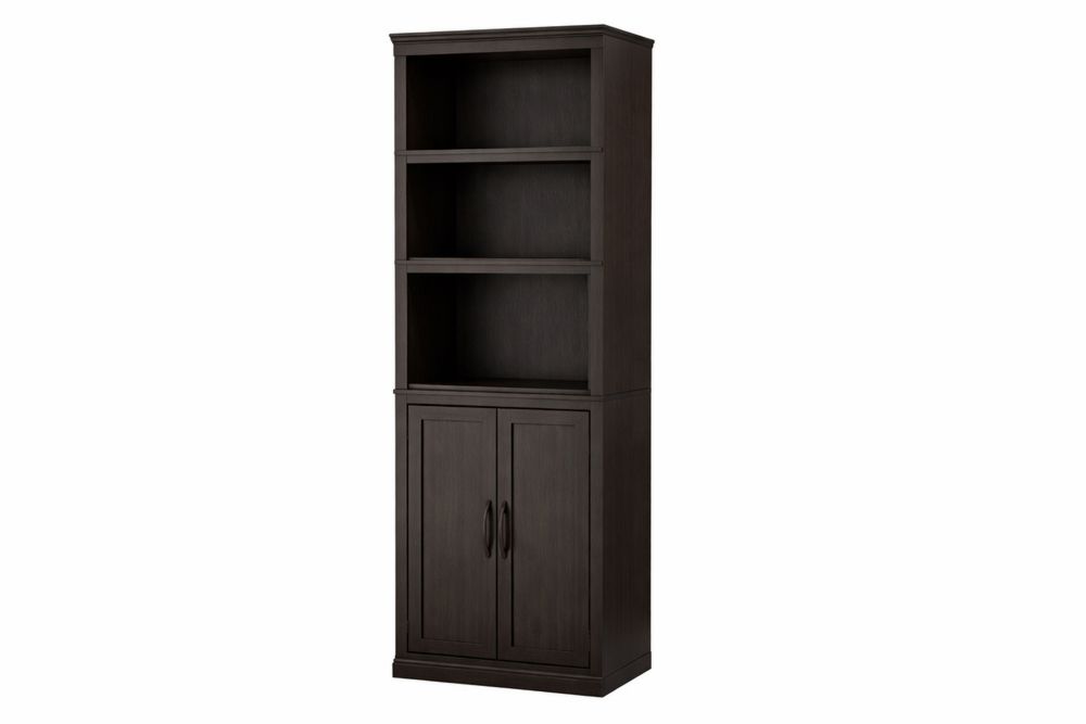 Wood Bookcase with Shelves and Doors Dark Brown-Interanil