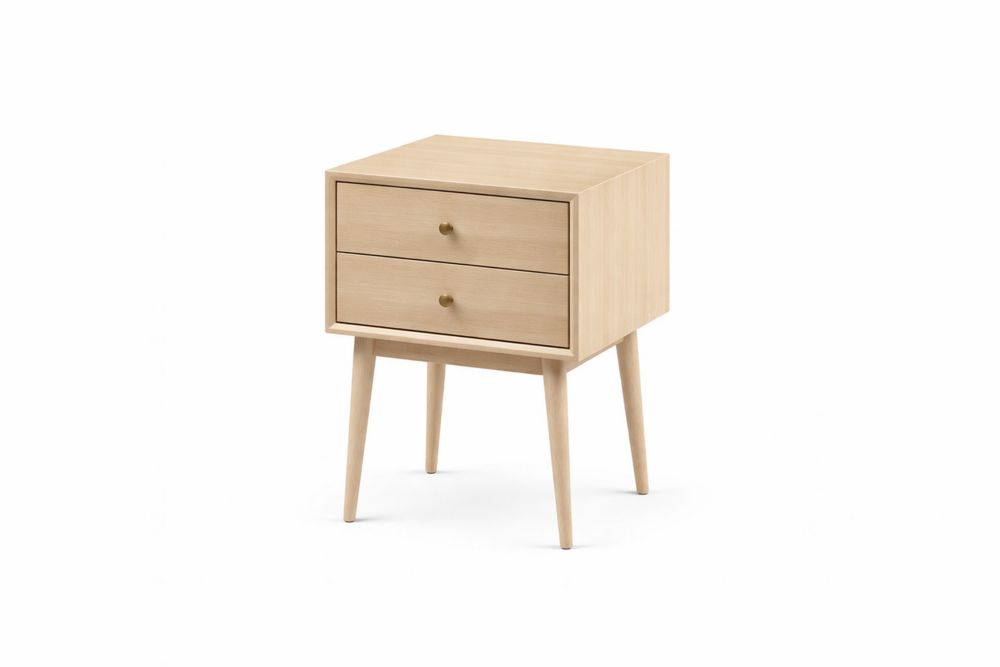 Solid Wood Two-Drawer Nightstand 50cm x 40cm x 60cm Beige-Interanil