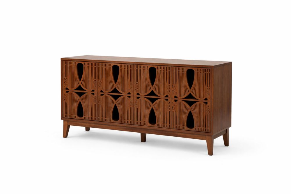 Walnut Wood Sideboard with Carved Geometric Design 150x45x75cm-Interanil