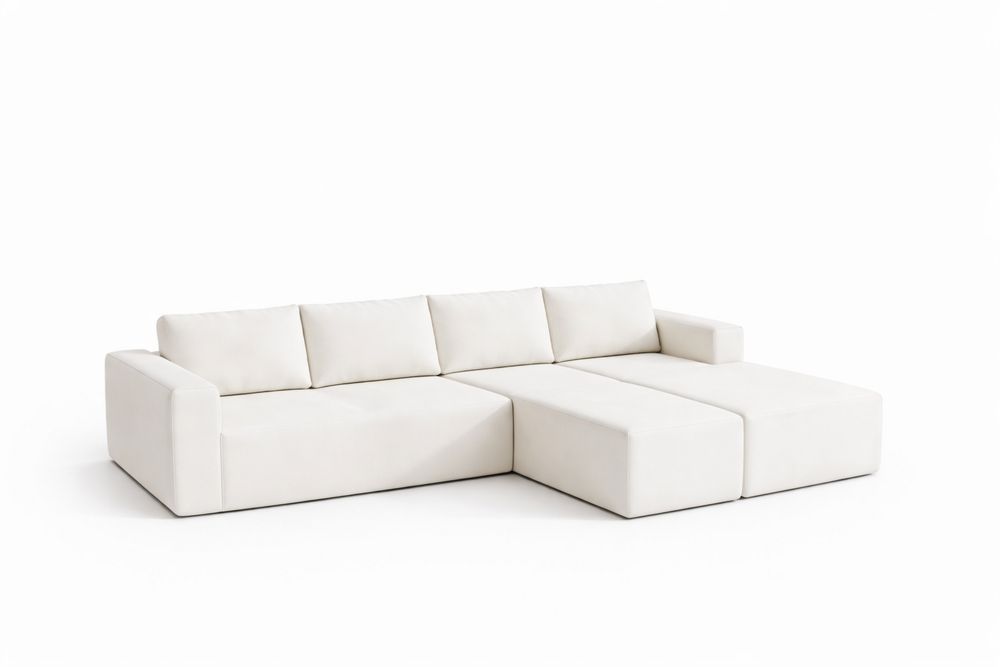 Sectional Sofa Polyester Upholstery 300cm Length 150cm Width 80cm Height Ivory-Interanil