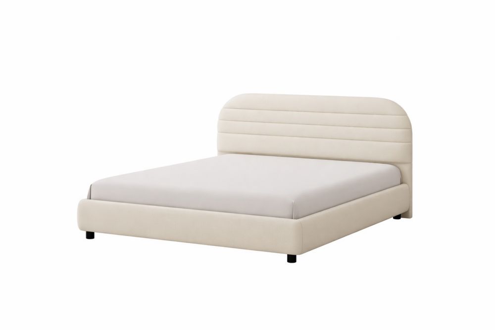 Upholstered Platform Bed Cream PU Leather King Size-Interanil