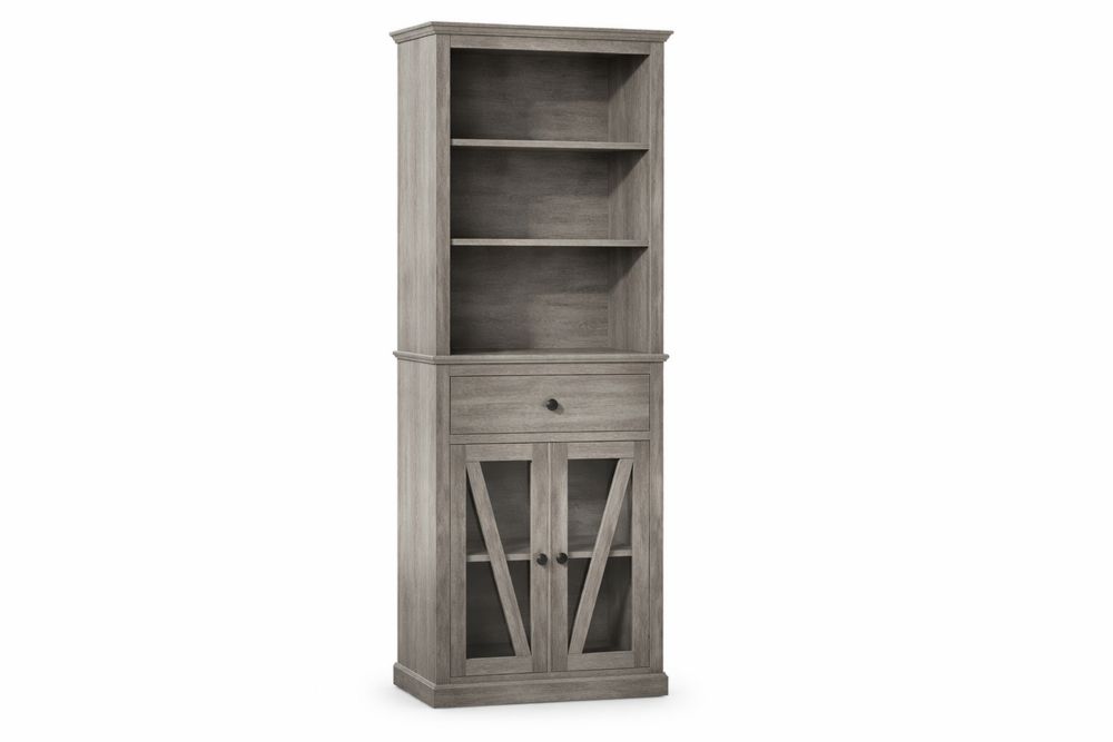 Tall Wooden Storage Cabinet with Shelves and Glass Doors-Interanil