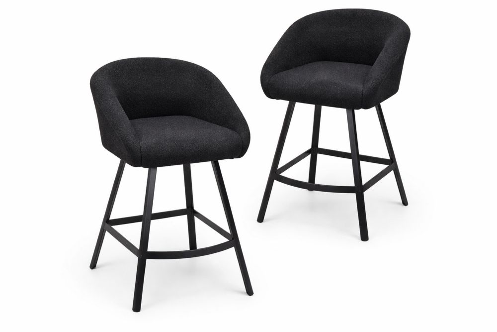 Set of 2 Black Polyester Fabric Bar Stools with steel Legs 45cm Width-Interanil