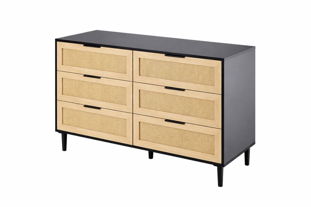 6 Drawer MDF and Cane Dresser Black/Natural-Interanil