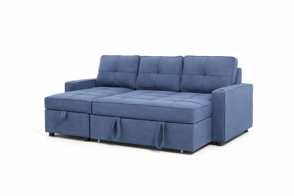 Fabric Convertible Sofa Bed with Storage Blue-Interanil