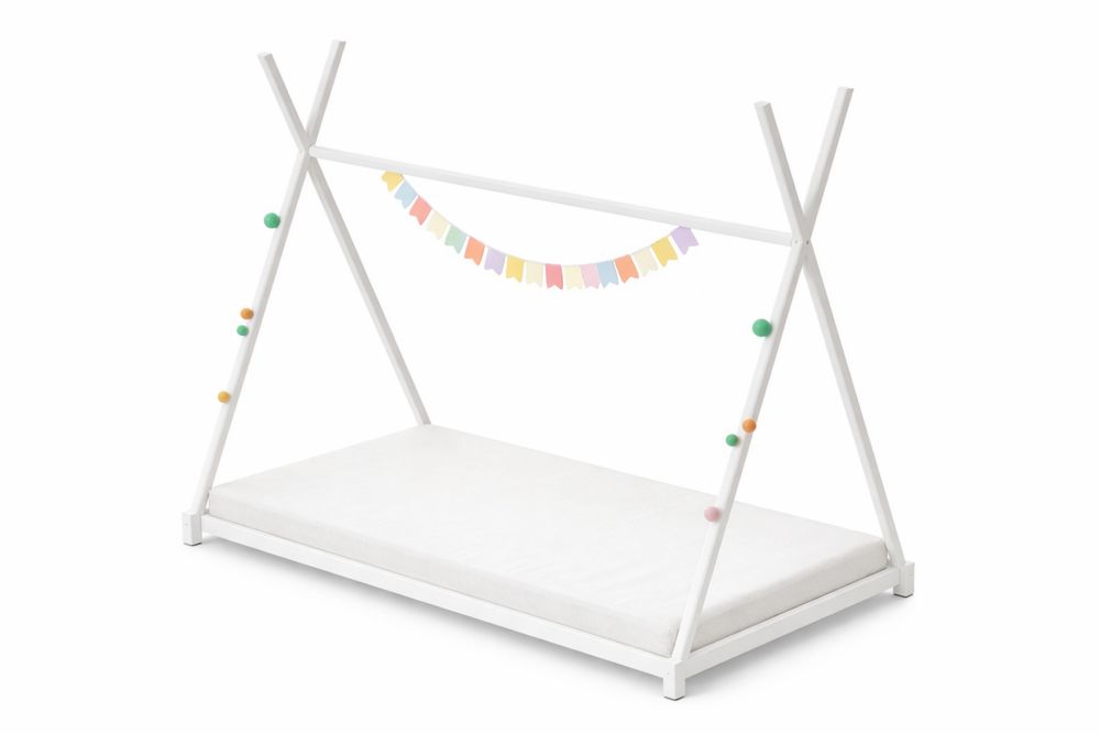 Children's Teepee Bed Frame Solid Wood White-Interanil