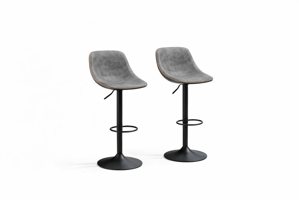 Set of 2 Adjustable Gray Faux Leather Bar Stools with steel Base-Interanil