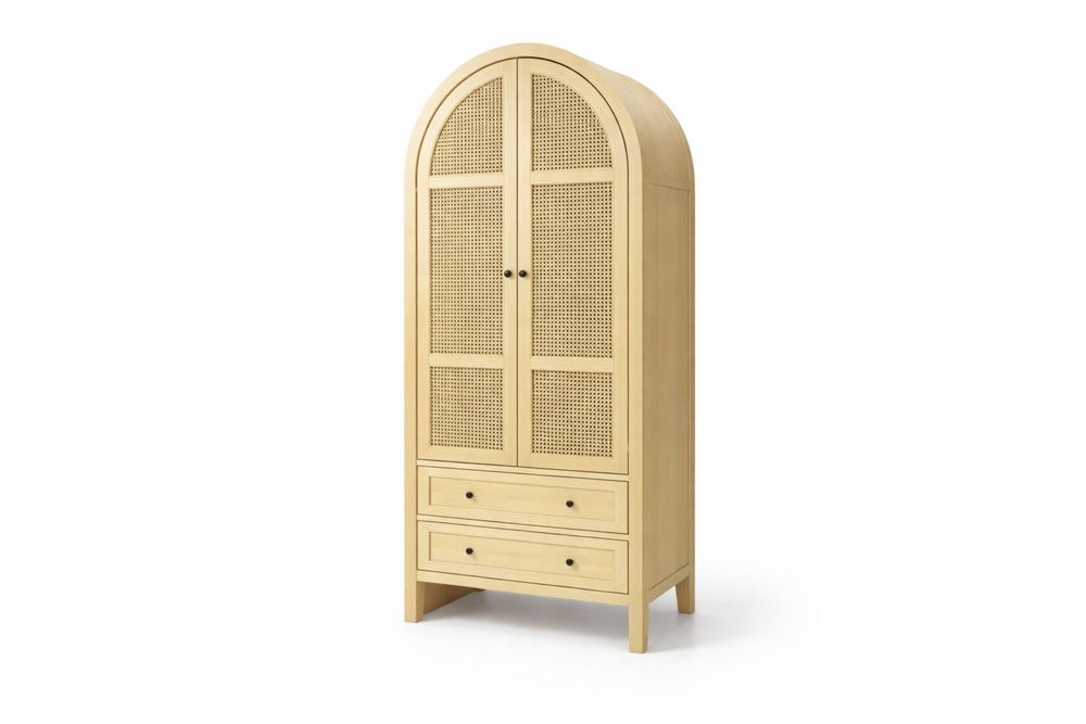 Wood Arched Wardrobe with Rattan Doors and Drawers-Interanil