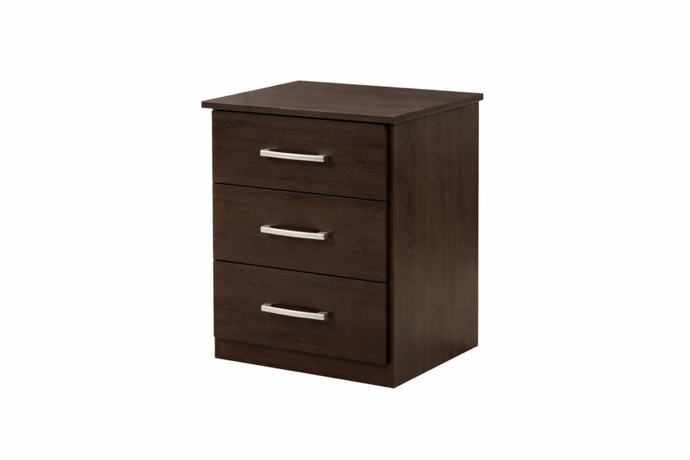 3-Drawer Wood Nightstand with steel Handles Brown 60cm x 40cm x 40cm-Interanil