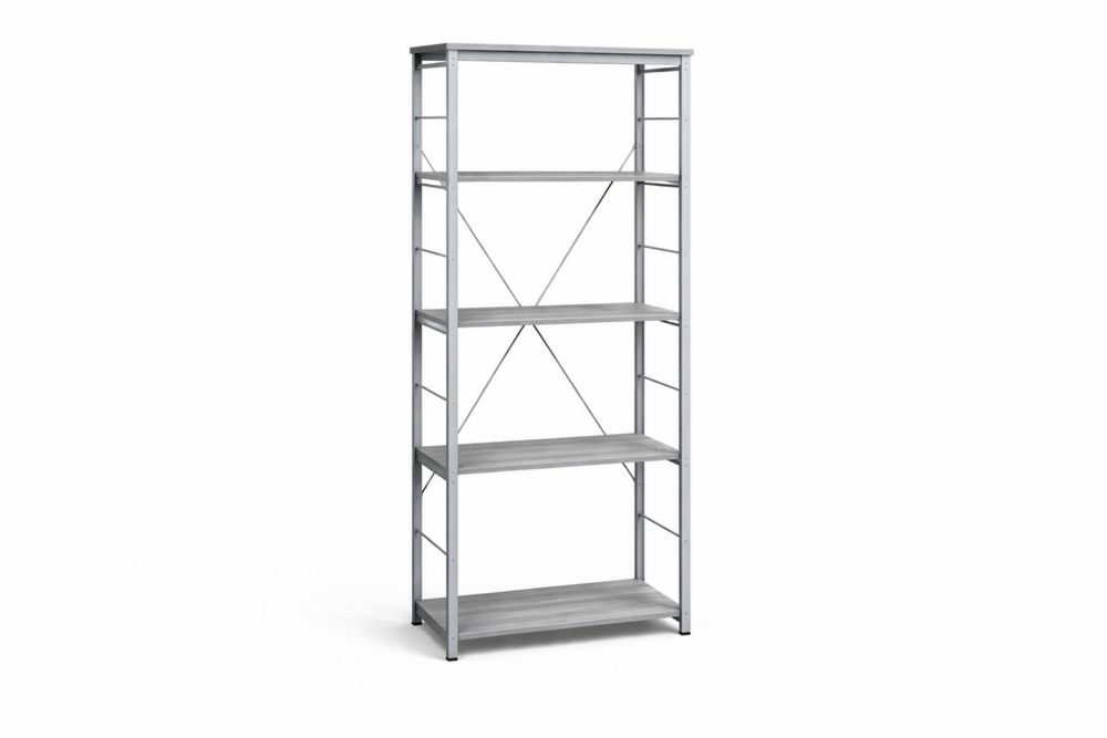 5-Tier steel and Wood Bookshelf Gray 60x30x160cm-Interanil