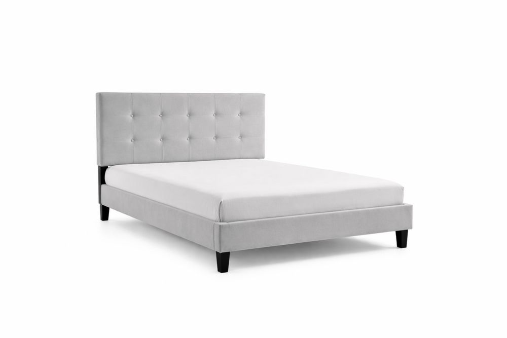 Queen Upholstered Bed with Tufted Headboard and Wooden Legs, Grey-Interanil