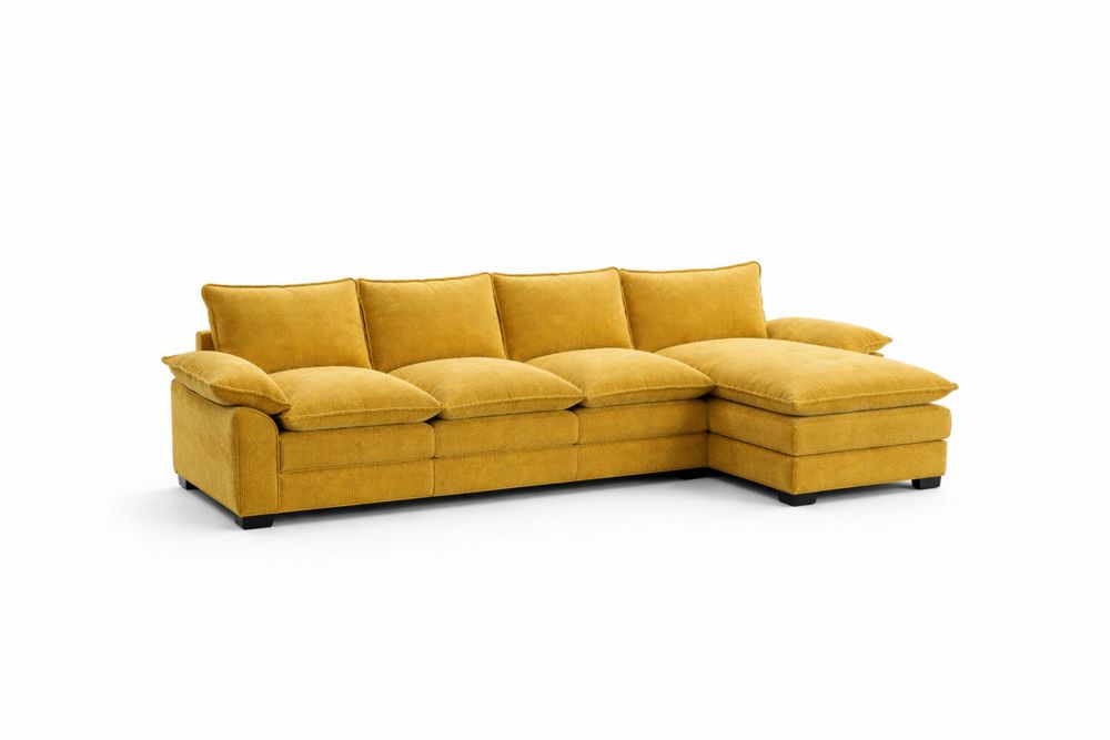 Yellow Corduroy Sectional Sofa with Chaise-Interanil