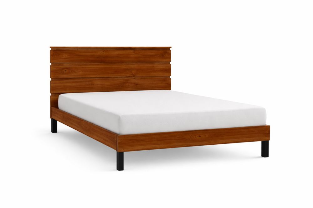 Wooden Platform Bed Frame with Slatted Headboard Queen Size-Interanil