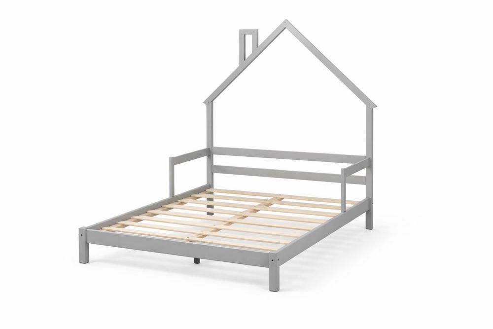 Kids House Bed Frame Pine Wood with Rails Grey-Interanil