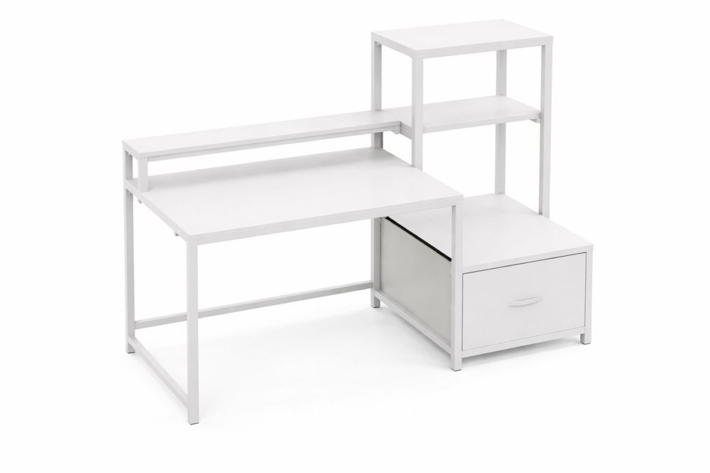 White steel and MDF Desk with Shelves and Drawer-Interanil