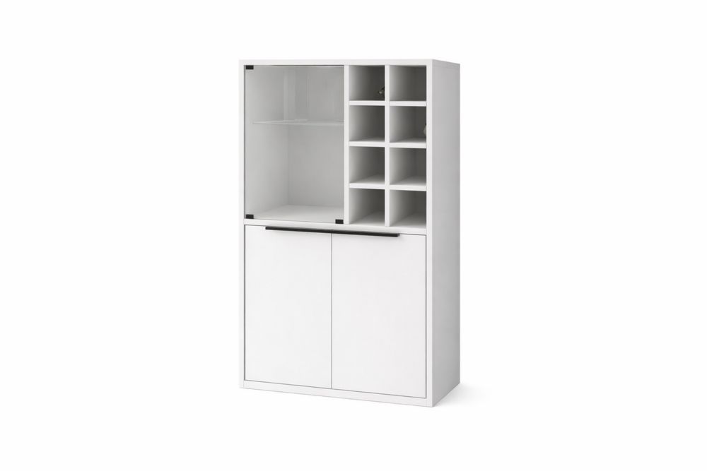 White MDF Wine Cabinet with Glass Door and Shelves 180x80x35 cm-Interanil