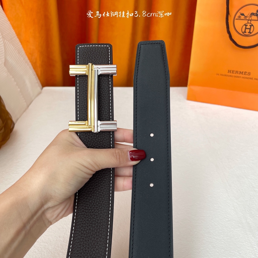 愛馬仕】Hermes 原單愛馬仕，寬3.8cm進口原版皮帶身，雙面可兩面用，精品電鍍五金