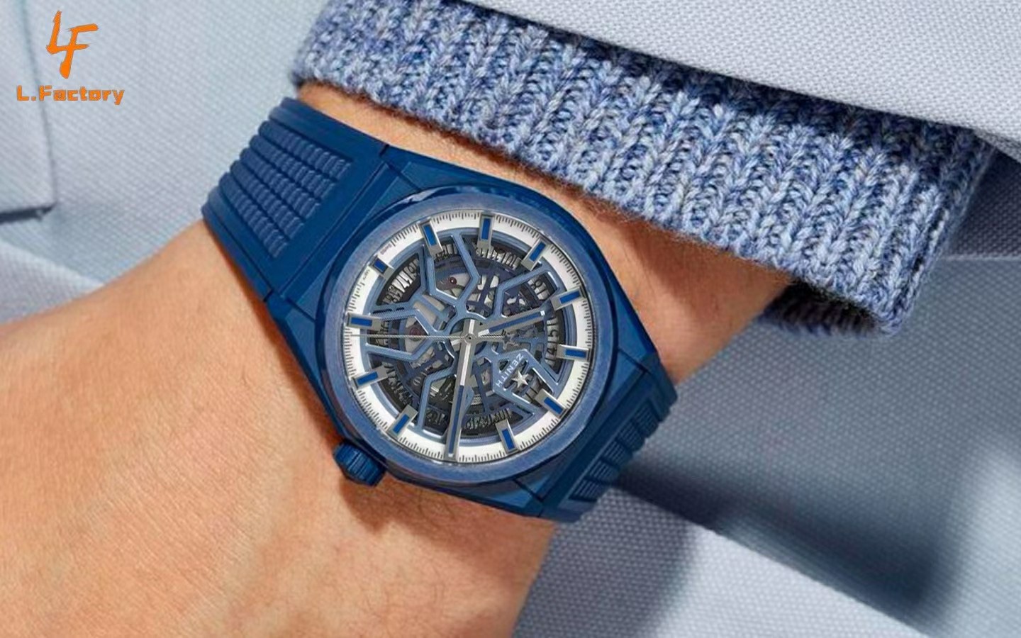 佩戴效果圖  LF真力時DEFY系列全新升級版，殼身 頭粒 機芯 表扣等均做了升級調整。一款根據路虎標誌性花輪轂設計而成的高顏值鏤空腕表。

原裝1:1開模鑄造，極致還原表殼的每一處細節打磨倒角，盡顯原裝菱角分明、堅毅果敢的陽剛氣質。完美的41mm表經，適配大眾男性手寸，正裝休閒兩不誤。根據汽車輪轂設計而成的五角星錶盤，未來概念感十足。同步官網新款1:1五角星折疊扣，搭載定製版Cal.670sk全自動機械機芯，鏤空日曆的大小與位置、機芯夾板、齒輪、五角星陀皆按原版機芯數據1:1拆解鍛造而成。

LF臻品