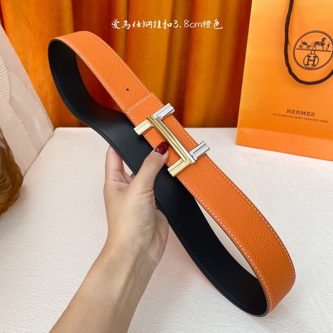 愛馬仕】Hermes 原單愛馬仕，寬3.8cm進口原版皮帶身，雙面可兩面用，精品電鍍五金 ！
