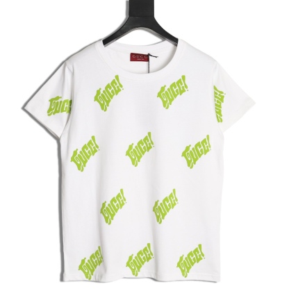 Gucci/古馳 25ss 綠色發泡印花短袖
GUCCI新款T恤採用重磅白色針織棉製成，通體檸檬綠Gucci刺繡倍添清新氣息。
A Size:S-XL