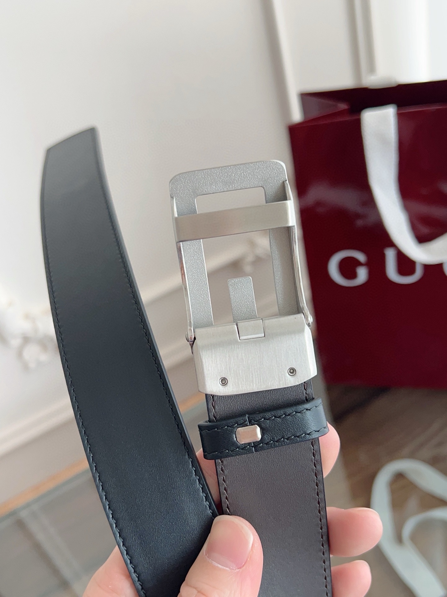 Gucci 古馳 自動平滑扣腰帶 精鋼打造五金 寬度35MM寬 雙面頭層牛皮 自由裁剪設計。