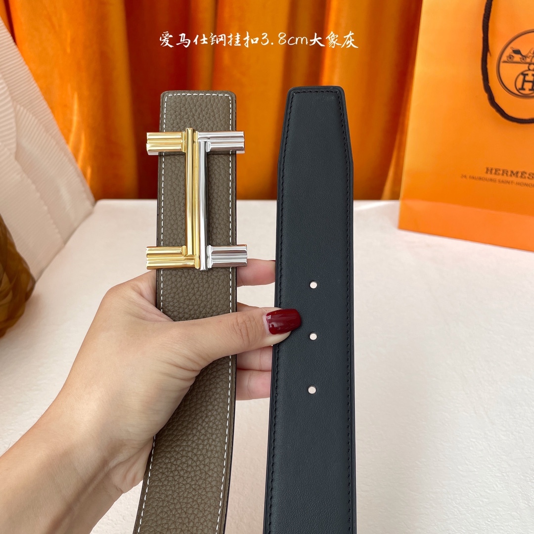 愛馬仕】Hermes 原單愛馬仕，寬3.8cm進口原版皮帶身，雙面可兩面用，精品電鍍五金 ！