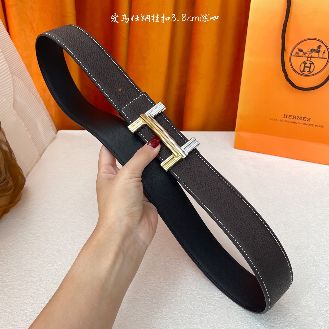 愛馬仕】Hermes 原單愛馬仕，寬3.8cm進口原版皮帶身，雙面可兩面用，精品電鍍五金