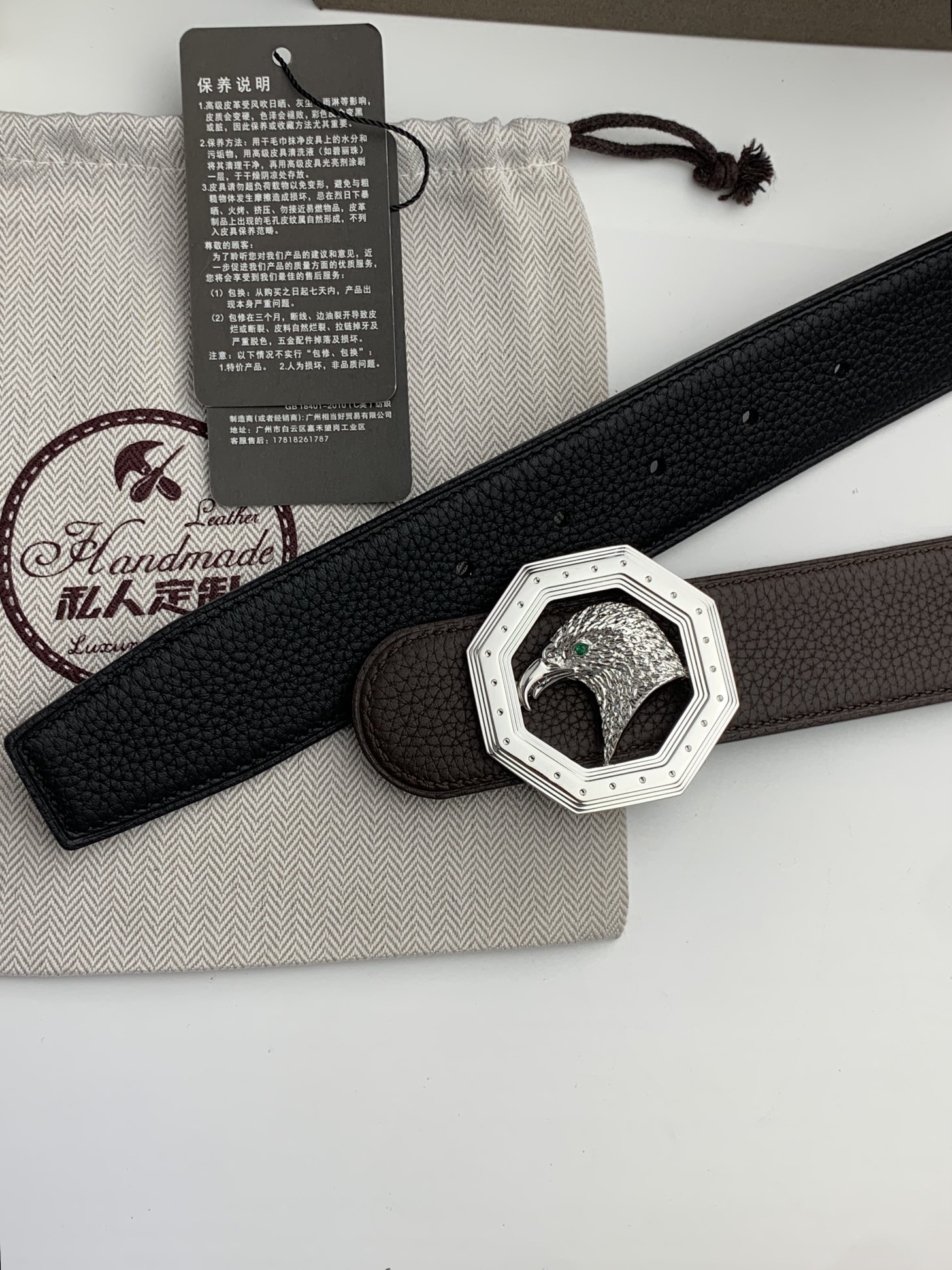 【史蒂芬】原版荔枝紋牛皮腰帶，搭配新款不鏽鋼鷹頭扣，寬度3.8cm，雙面可用，樹膏夾心，長度不可調節，尺碼（85-110）具有獨特吸引力！