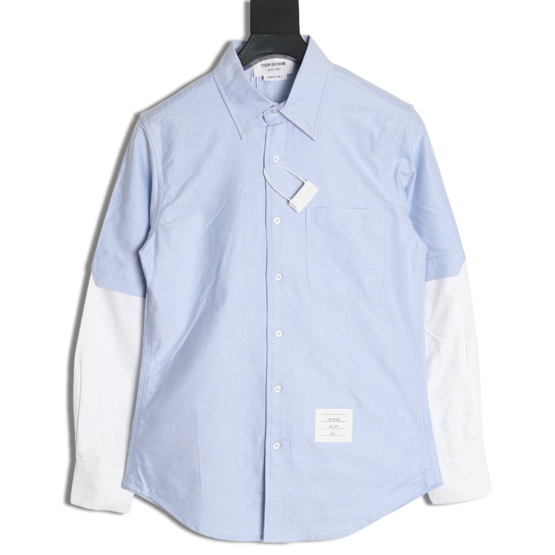 THOM BROWNE/湯姆布朗TB 雙袖拼色長袖襯衫
面料採用最新型牛津面料 扣子採用天然貝殼扣 自家品牌襯衫工廠流水線生產針距細密走線整齊  細節決定品質 三標齊全 版型可寬松可修身 男女同款 
M1 Size：1-4