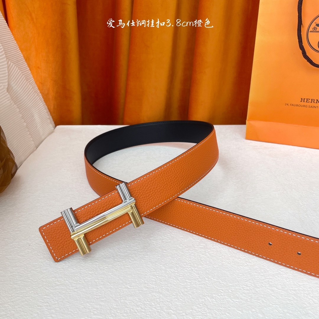 愛馬仕】Hermes 原單愛馬仕，寬3.8cm進口原版皮帶身，雙面可兩面用，精品電鍍五金 ！