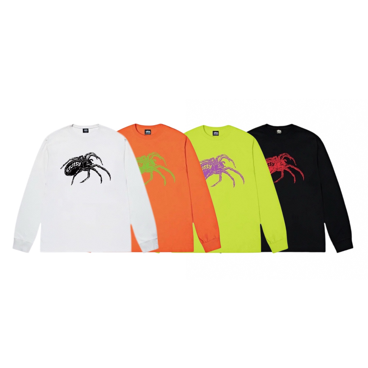 STUSSY 斯圖西 25SS 蜘蛛 logo印花情侶圓領長袖T恤-頂級外貿品質


Color：白色 黑色 螢光綠 橙色

Size：S M L XL XXL

Number：268035

獨家原版定制純棉圓筒布面料 
單件克重高達 260g
手感柔軟舒適 外貿出口訂單
區別市場普貨 質量頂級！

進口膠漿印花 色彩艷麗
原版一致寬松版型 精工剪裁 無性別穿搭
無色差版本

官网最新全套定制辅料 水洗 领标 吊牌 包装袋等一应俱全 真正做到一比一！


