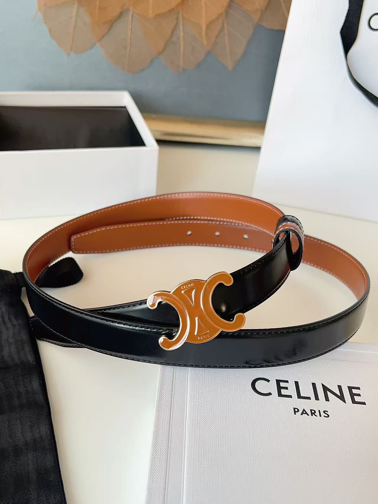 CÉLINE  凱旋門家新款ALIX 中號25毫米雙面腰帶
這款採用牛皮革，滴膠飾面，可拆卸橢圓形搭扣，雙面腰帶，TRIOMPHE雙面飾釘.
寬度：2.5cm