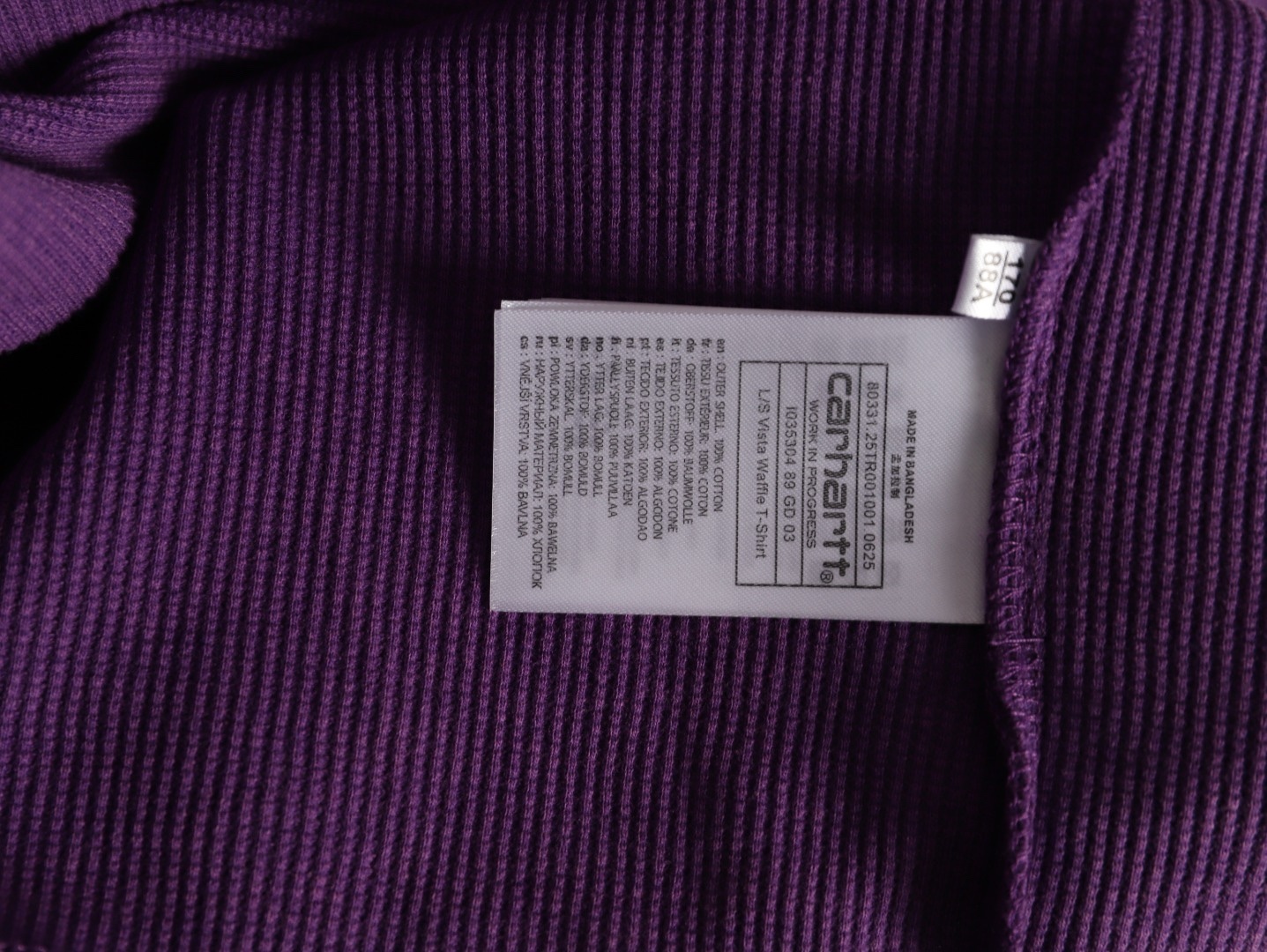 🔝Carhartt 卡哈特 華夫格洗長袖T恤 
定織定染華夫格面料 面料特殊性很大縮水性以及版型都需要考慮在內 控制的縮率都是經過3道工序 第一道面料洗水 第二道面料烘乾 第三道酵素洗 三道後的控制縮率幾乎已經達到最佳狀態
尺碼：S-XL