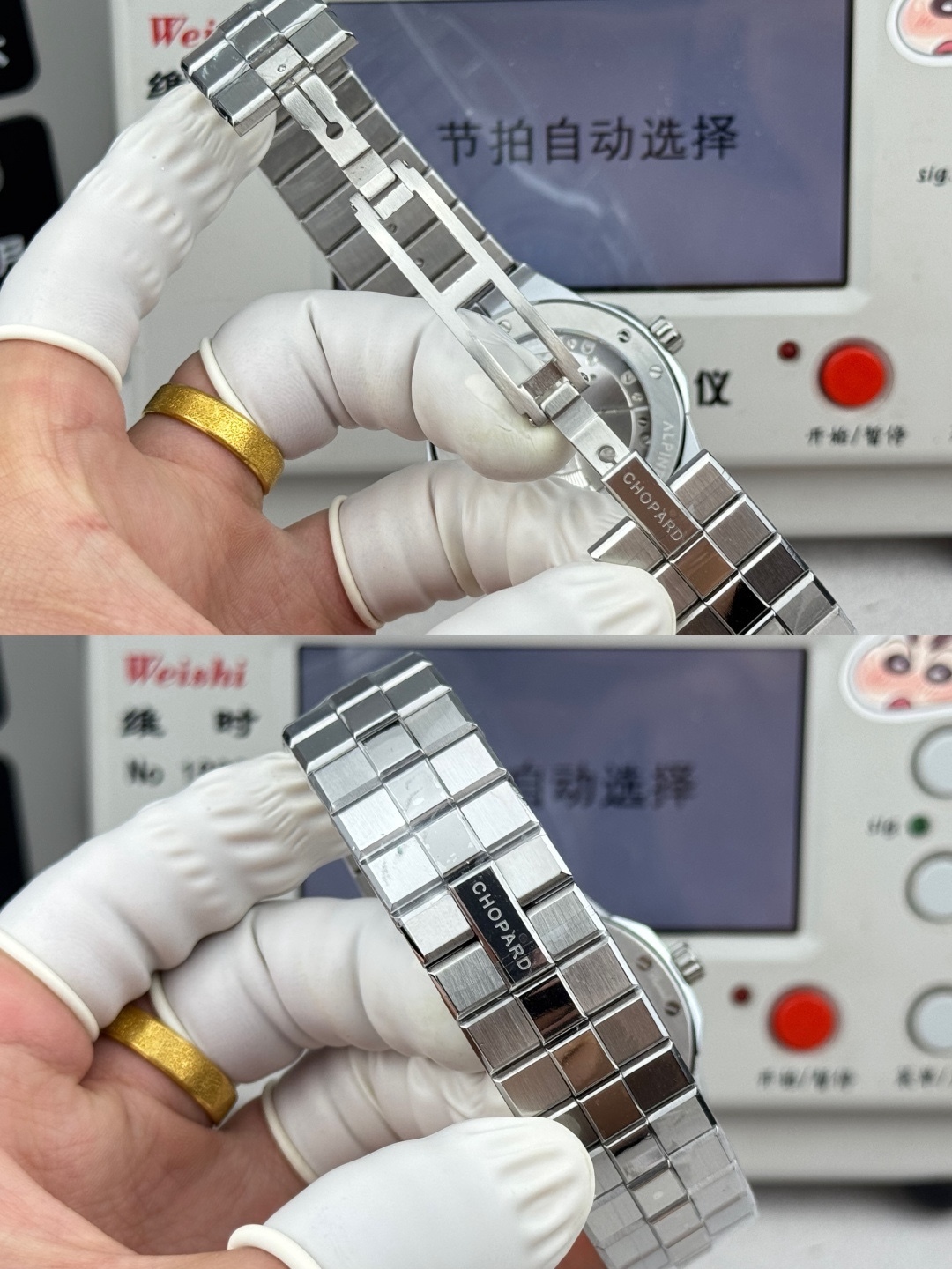 GHFactory 獨家力作👍
蕭邦AlpineEagle雪山傲翼系列
🌈彩T鑽🌟變色龍🦎滿天星✨限量款及隱藏款首推
如炬目光，比擬暗夜星芒⛰️於山川湖海間🌊洞見紳士願景與磅礡未來👔
尺寸：原裝一致41mmX9.7mm
機芯：9015改Chopard 01.01-c
錶鏈：獨家原版開模金磚型鏈節一體式錶鏈
岩石紋錶盤，鍍銠羅馬數字，時針及分針時標均覆以Super-LumiNova® X1級螢光塗層
致獻當代“雄鷹”，志存高遠之人在日常生活中超邁群倫，其視野啓迪人心、昇華情志。憑借遠見和決心，