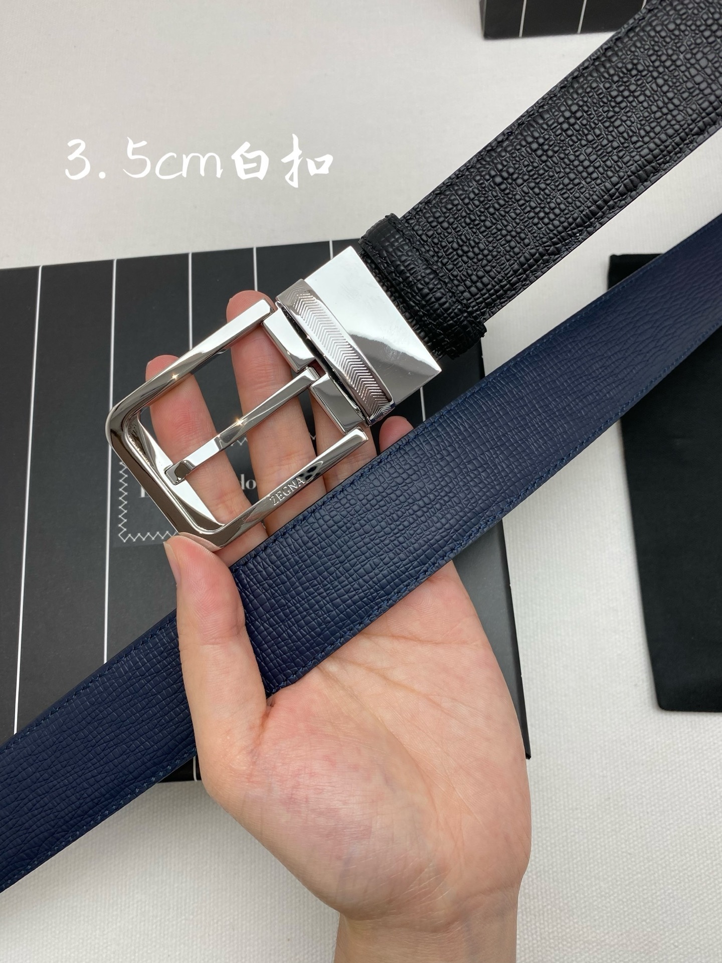 傑尼亞男士腰帶- 寬度35MM 精品扣精工打造  進口小牛皮 獨特設計工藝 手感柔軟 可以裁剪