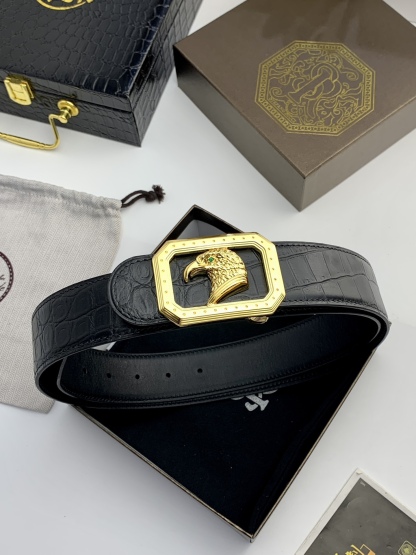 【史蒂芬】原版鰐魚紋牛皮腰帶，搭配新款不鏽鋼鷹頭扣，寬度3.8cm，雙面可用，無夾層，長度不可調節，需要選擇合適的尺碼。具有獨特吸引力！