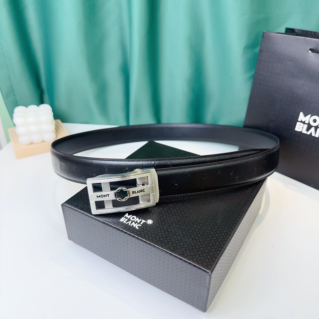 萬寶龍：原單頭層牛皮駝鳥紋面，內襯頭層小牛皮底，搭配原單自動扣，可裁剪的自動帶，此款腰帶面雙採用意大利原定廠制進口牛皮帶身 ，對專版櫃足寬3.5