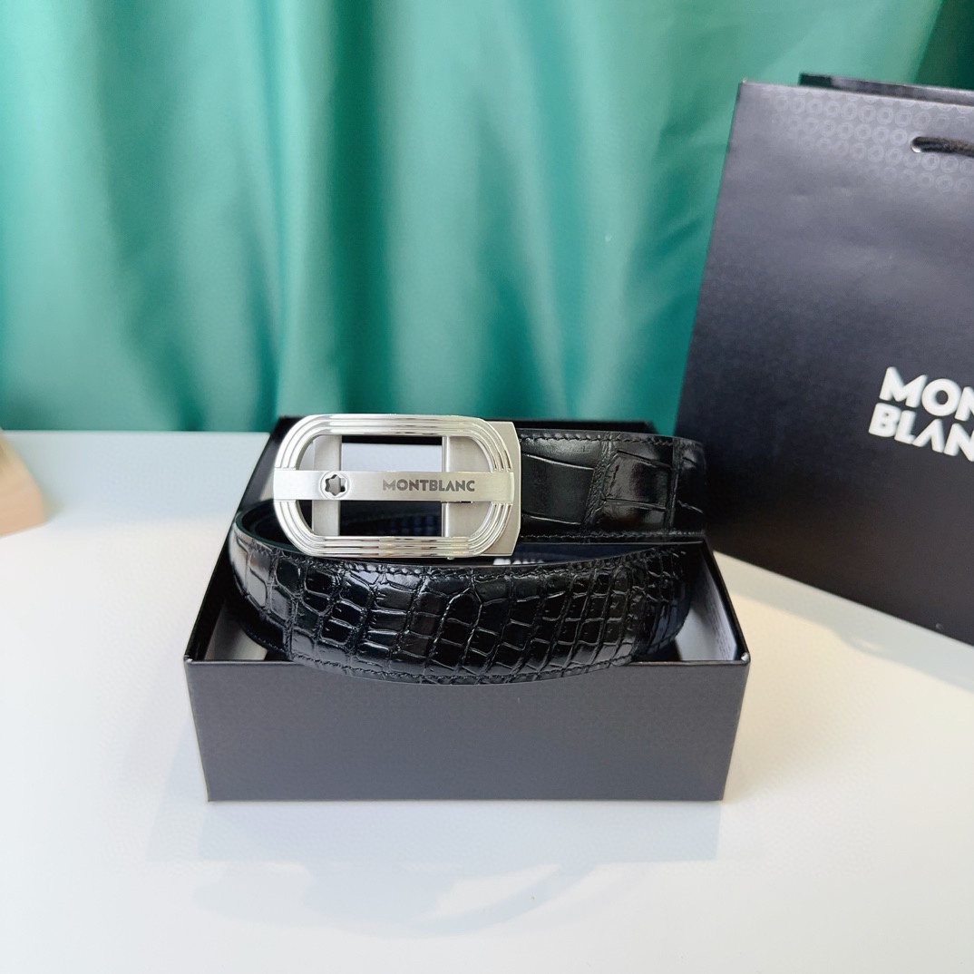 萬寶龍：原單頭層牛皮駝鳥紋面，內襯頭層小牛皮底，搭配原單自動扣，可裁剪的自動帶，此款腰帶面雙採用意大利原定廠制進口牛皮帶身 ，對專版櫃足寬3.5