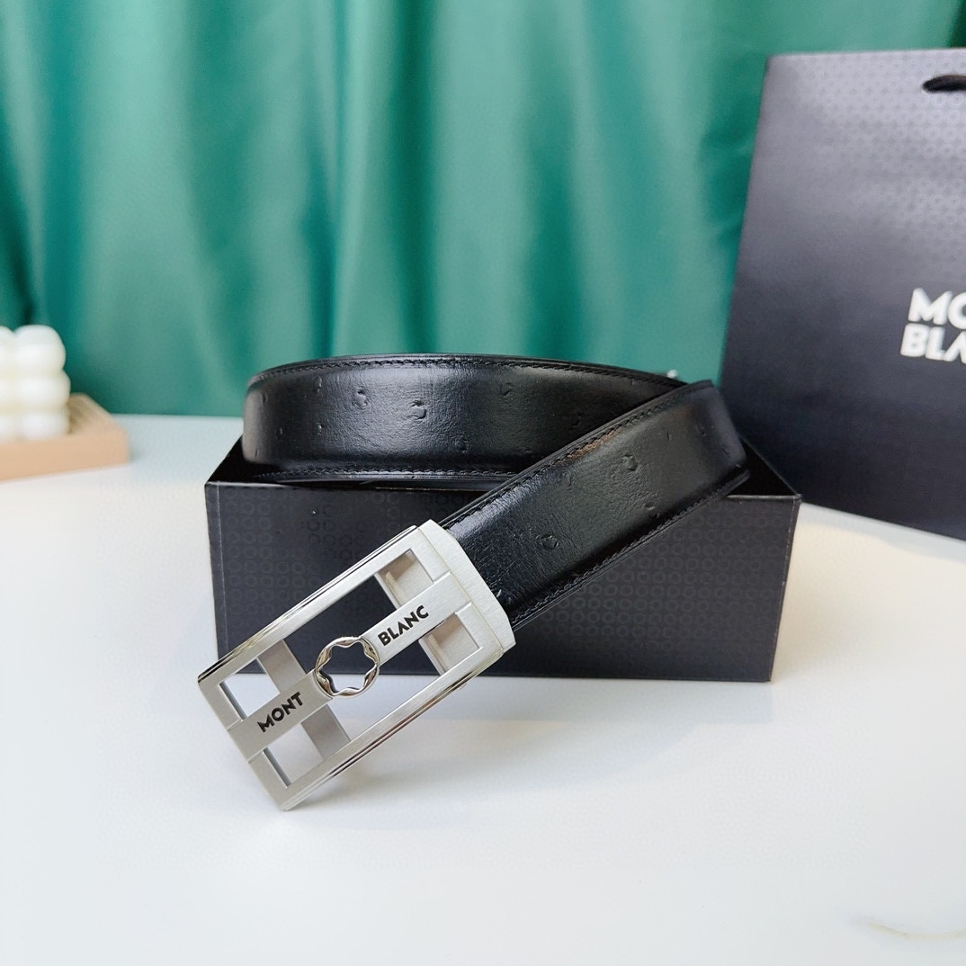 萬寶龍：原單頭層牛皮駝鳥紋面，內襯頭層小牛皮底，搭配原單自動扣，可裁剪的自動帶，此款腰帶面雙採用意大利原定廠制進口牛皮帶身 ，對專版櫃足寬3.5