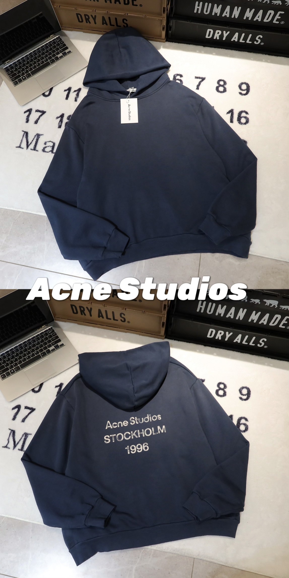 Acne Studios 純色1996系列復古水洗破洞字母衛衣 原廠品質 男女同款

-面料：採用原版一比一定織定染原版一致380g面料。含量棉89％聚酯纖維11％，面料表面紗結看似起球效果，實則是獨家棉點肌理工藝，3D立體觸感，還原面料99％原生質感。

-輔料：原版拆解開發，一比一定制的小標，領標，水洗，吊牌，五金等等。

-工藝：原版分解，從裁剪，拼接，到縫製工藝完全原版一比一。衣破洞位置均為手工砂輪打磨，全衣上下幾十處破洞。噴色做舊部位需要噴馬騮師傅多次調試顏色，經過多次水洗，烘幹才