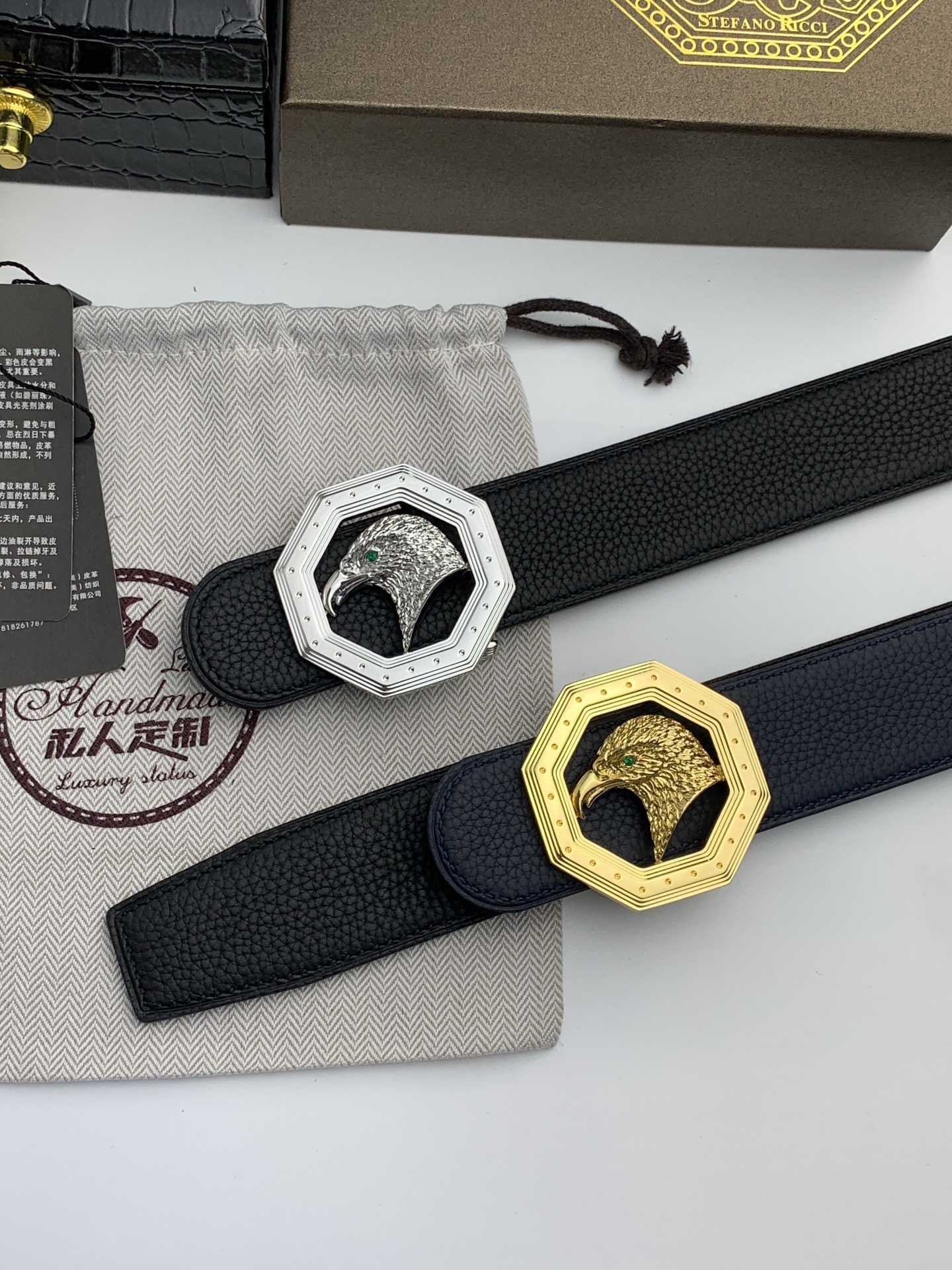 【史蒂芬】原版荔枝紋牛皮腰帶，搭配新款不鏽鋼鷹頭扣，寬度3.8cm，雙面可用，樹膏夾心，長度不可調節，尺碼（85-110）具有獨特吸引力！