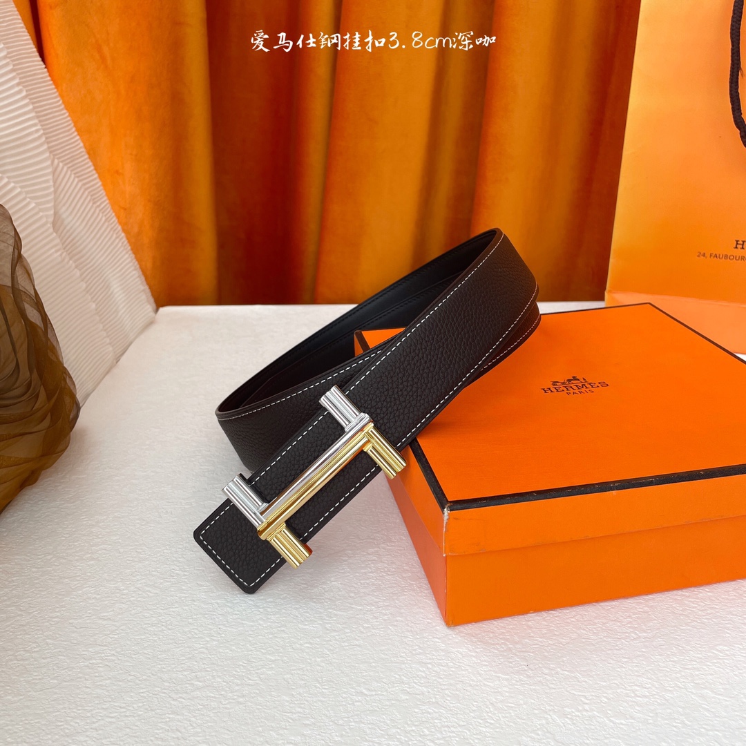 愛馬仕】Hermes 原單愛馬仕，寬3.8cm進口原版皮帶身，雙面可兩面用，精品電鍍五金