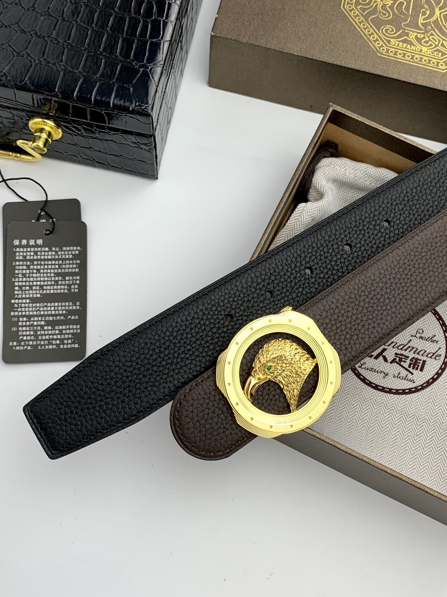 【史蒂芬】原版荔枝紋牛皮腰帶，搭配新款不鏽鋼鷹頭扣，寬度3.8cm，雙面可用，樹膏夾心，長度不可調節，尺碼（85-110）具有獨特吸引力！