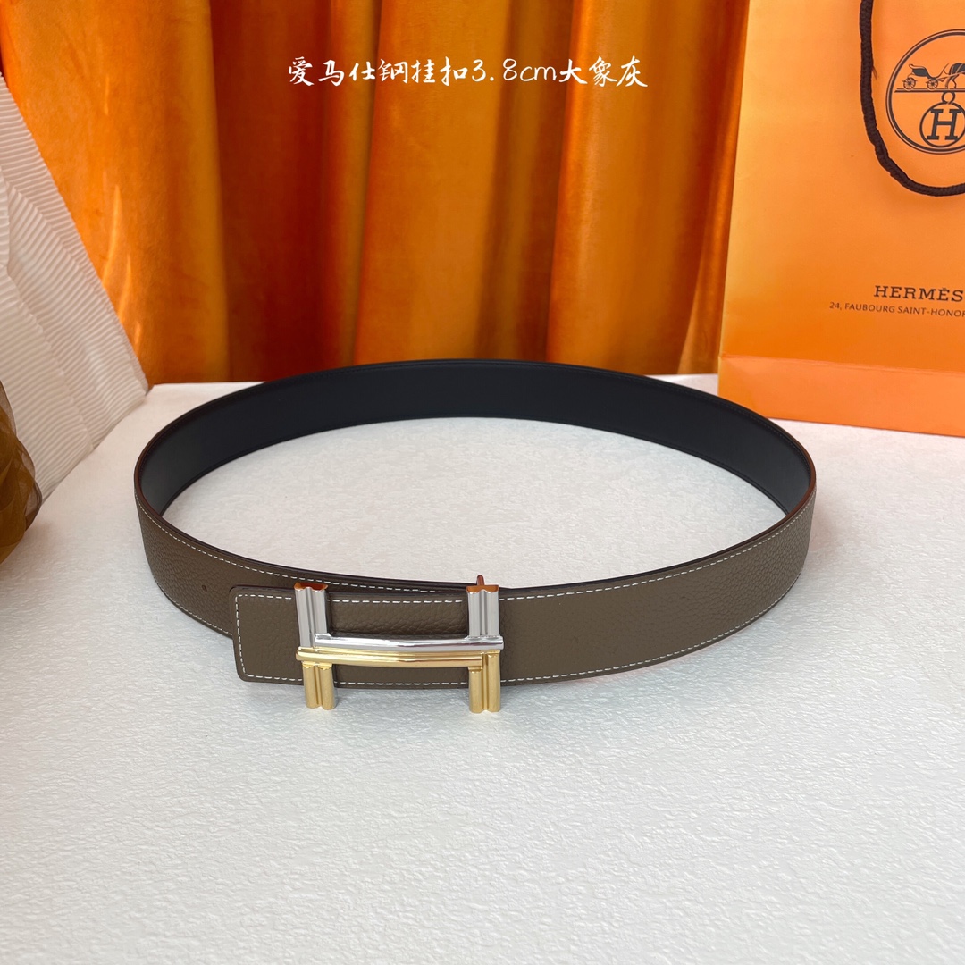 愛馬仕】Hermes 原單愛馬仕，寬3.8cm進口原版皮帶身，雙面可兩面用，精品電鍍五金 ！